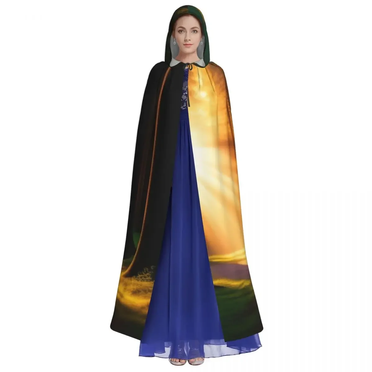 Forest With Sun Shining Adult Cloak Cape Hooded Medieval Costume Witch Wicca Elf Purim Carnival Party image 2
