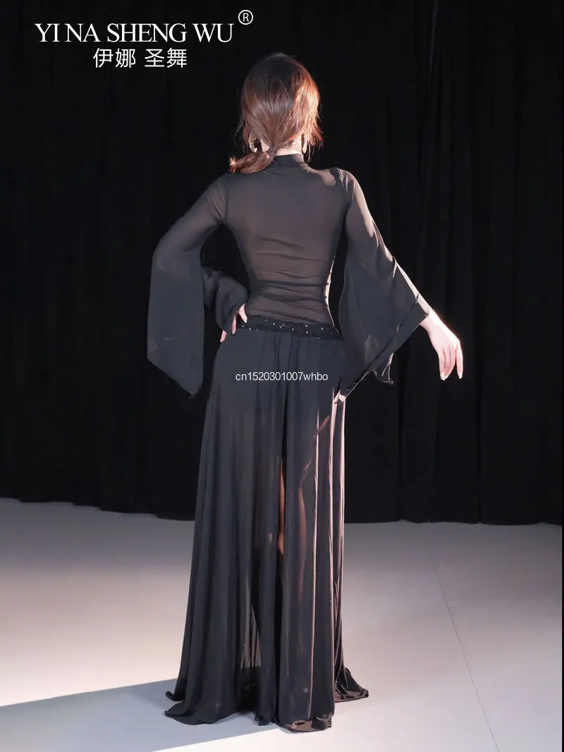 Vestido marroquí de manga larga con lentejuelas, corsé de danza del vientre de malla elástica, talla XL, ropa de lección Oriental, traje de danza del vientre