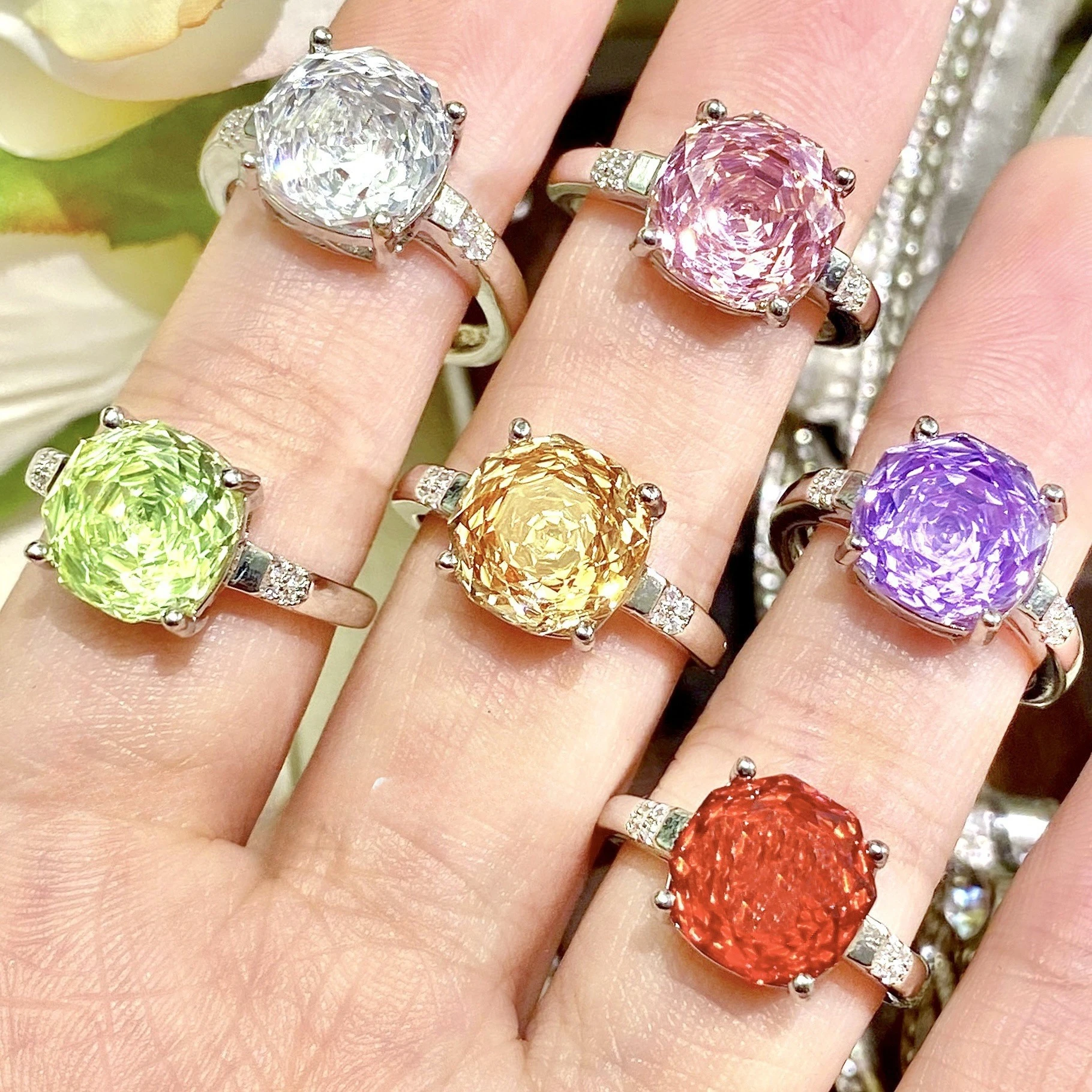 

High-End Luxury Versatile Octagonal Rose-Cut Purple/Pink High Carbon Diamond Ring,Women's Vibrant Color Gem Band For Party Gift