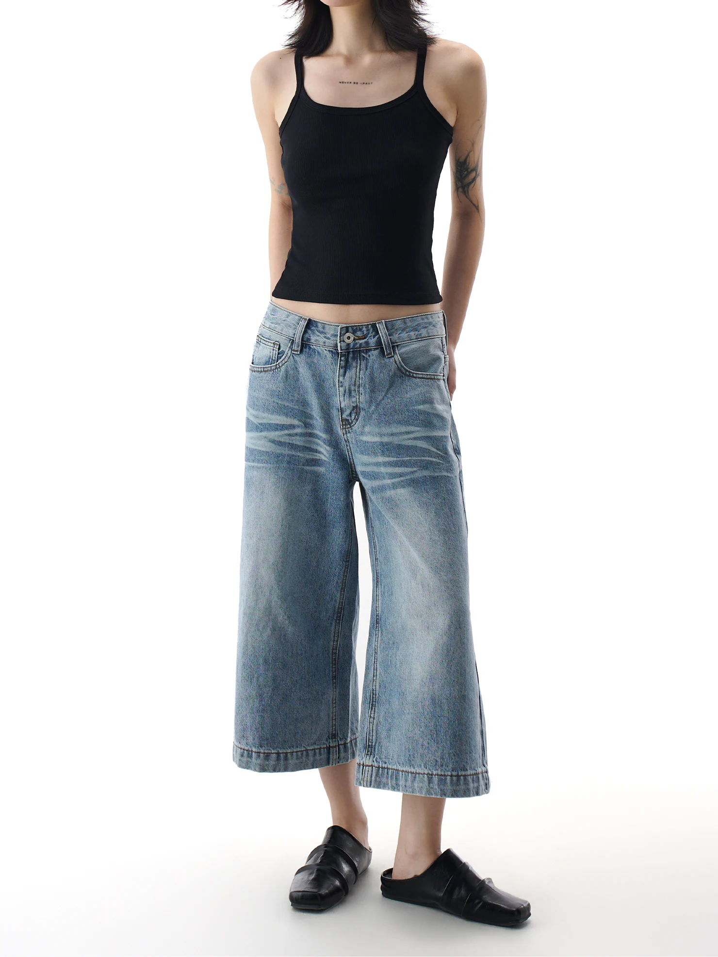 

Waed Distred Wide Leg Jeans Women's Casual Straight Leg Jeans Spring Summer New Loose Slimming Seven-Foot Denim Pants