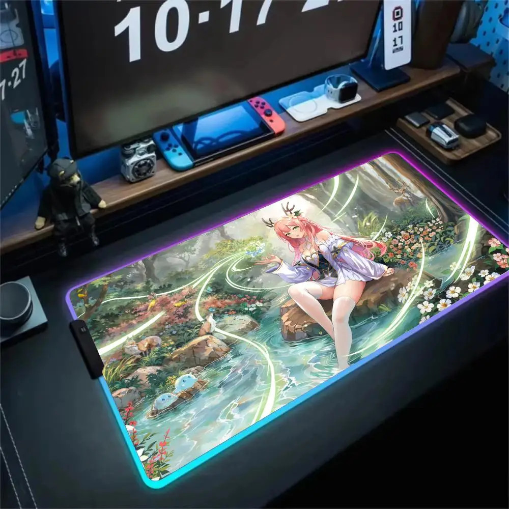 

RGB Mouse pad Sexy and cute anime girl Gaming mat rubber anti-slip Desk Mat LED glow game keypad mousepad gamer pc accessories
