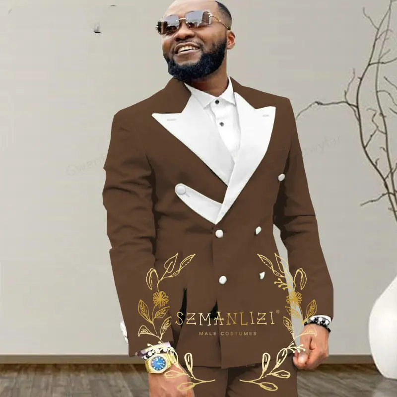 Wedding Royal Blue Men Suits Costume Groom Tuxedos Peaked Lapel Terno Masculino Slim Fit Blazer Custom 2 Pieces (Jacket+Pants)