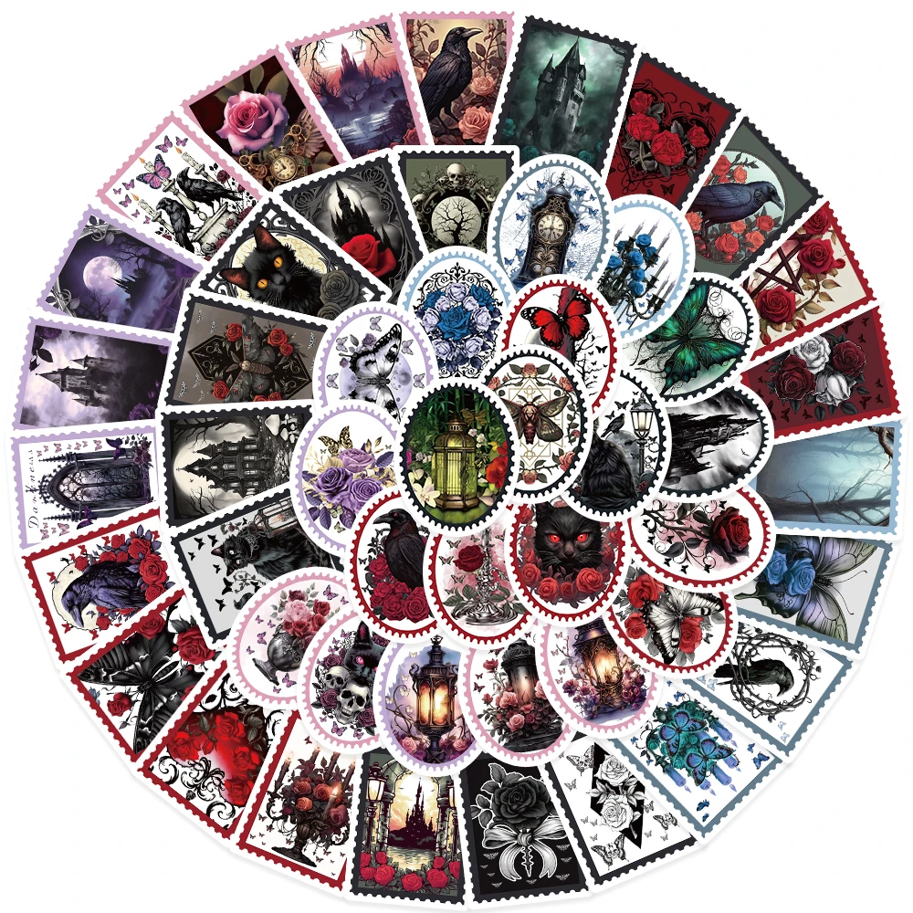 50 pezzi di cartoni animati retrò oscurità gotico rosa gatto corvo adesivi estetici per laptop bagagli chitarra telefono decalcomanie in vinile impermeabili