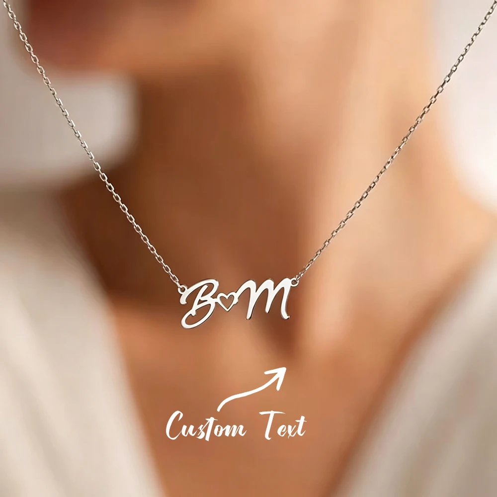 Custom Couple Initial Name Necklace for Women with Hollow Heart Exquisite Stainless Steel Nameplate Charm Valentine's Day Gift