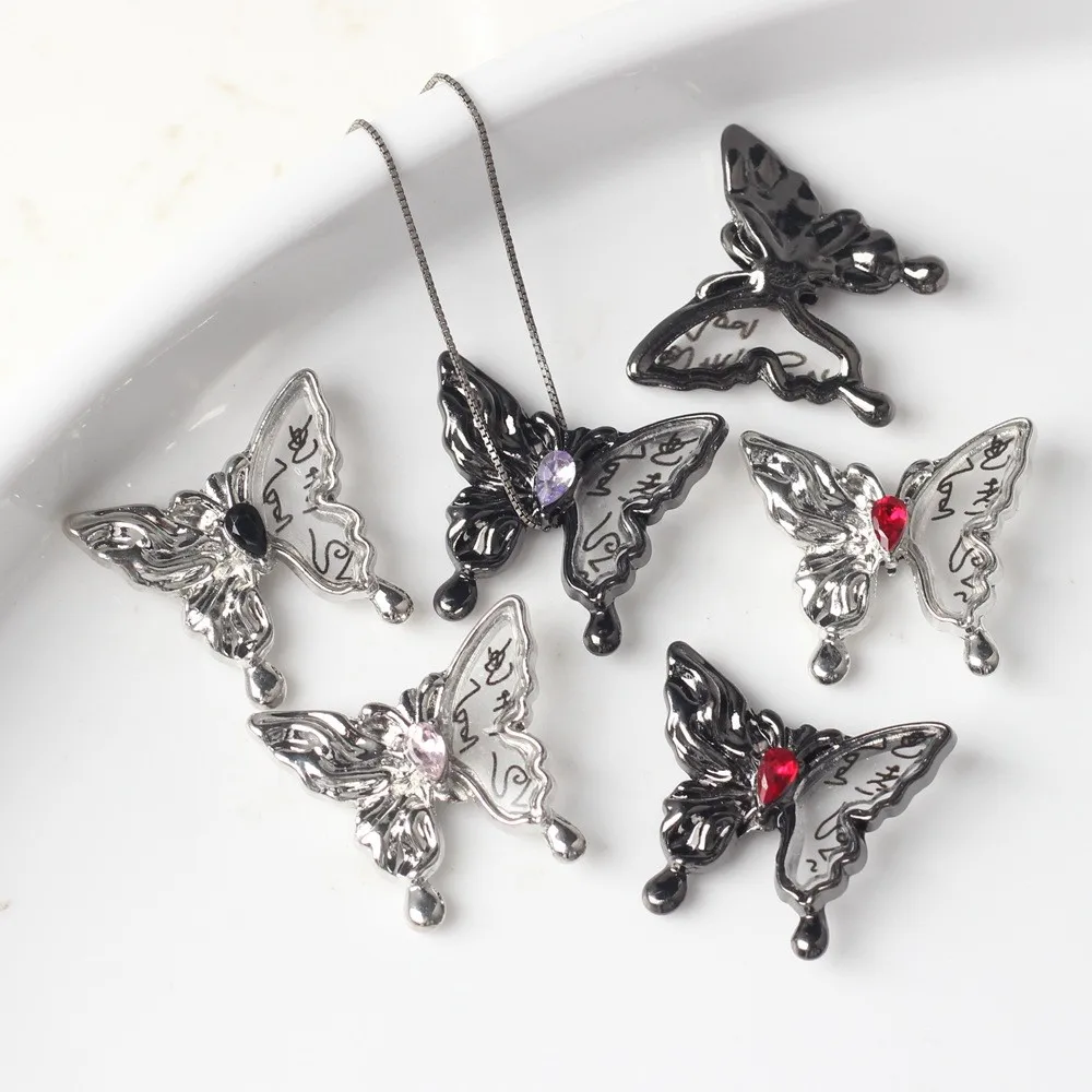 

2 шт. подвески-бабочки из сплава в готическом ретро-стиле, цвет черный металлик, с цирконами, для изготовления ожерелий, браслетов, серег, фурнитура для создания украшений