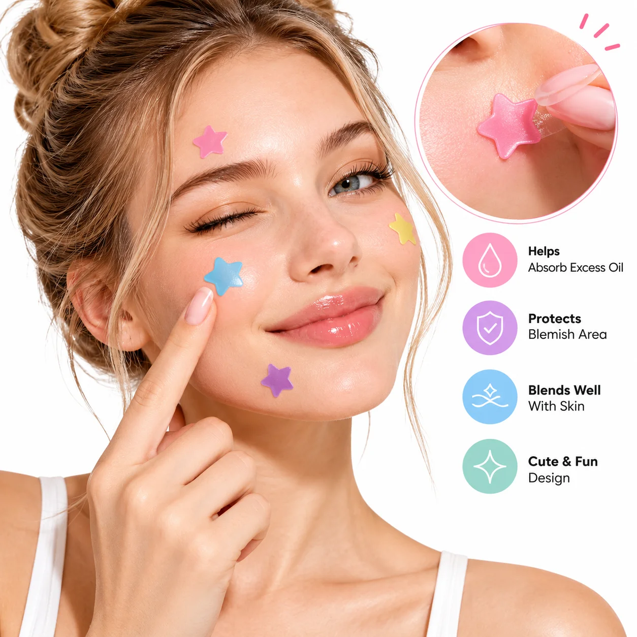 カラフルな星型ニキビパッチ - 6色の楽しい星型で、サイズも - Face Moisturizer のレビューと価格