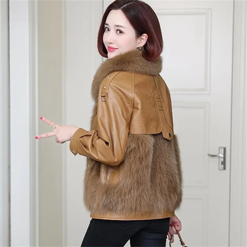 Cappotto in pelle impiombata in pelliccia di volpe sintetica Giacca corta imbottita in cotone da donna Inverno Addensare caldo Capispalla allentato Casual Top femminile 2025