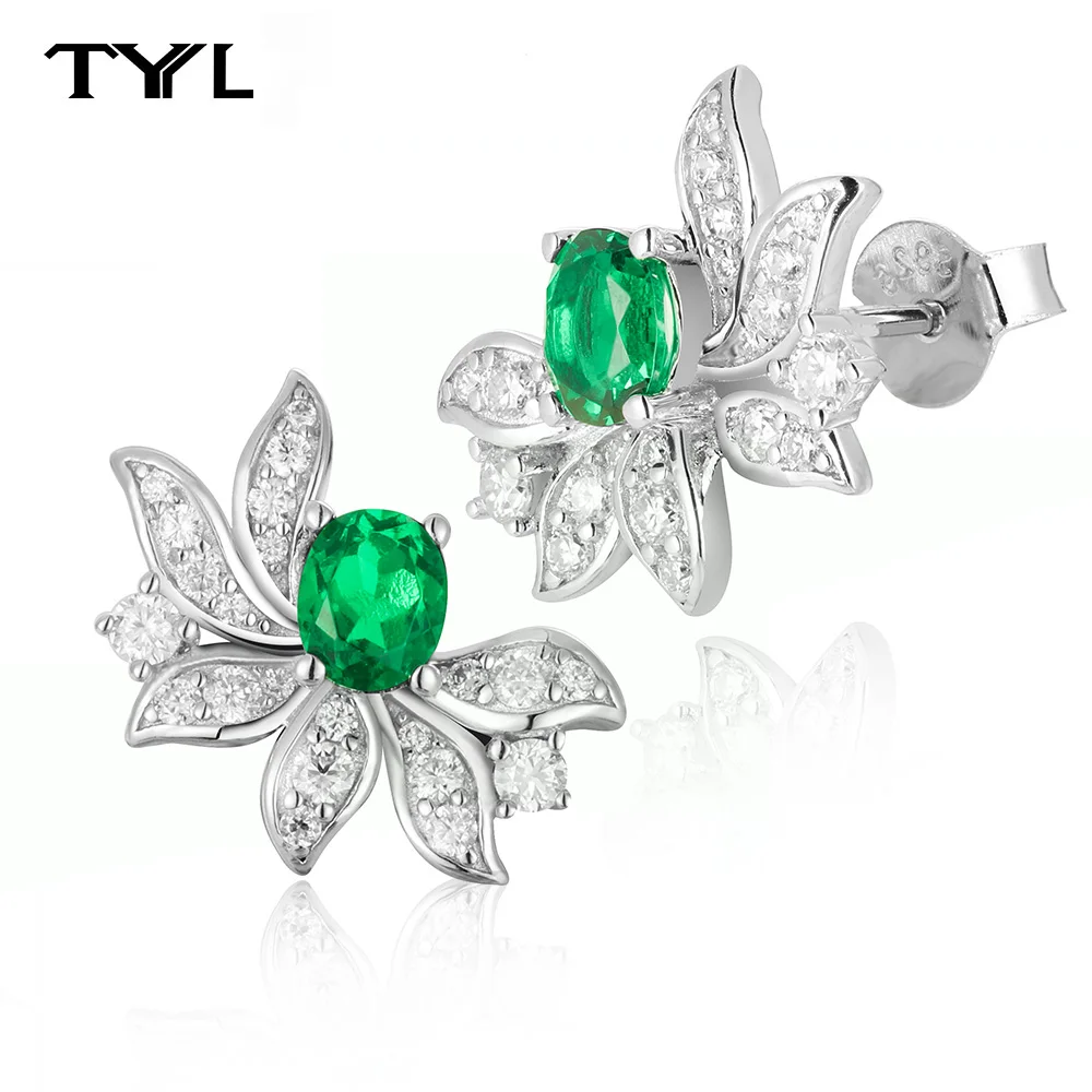 

TYYL Gorgeous Emerald Moissanite Stud Earrings Bridal Wedding Engagement Ear Accessories Elegant Women Earring Flower Jewelry
