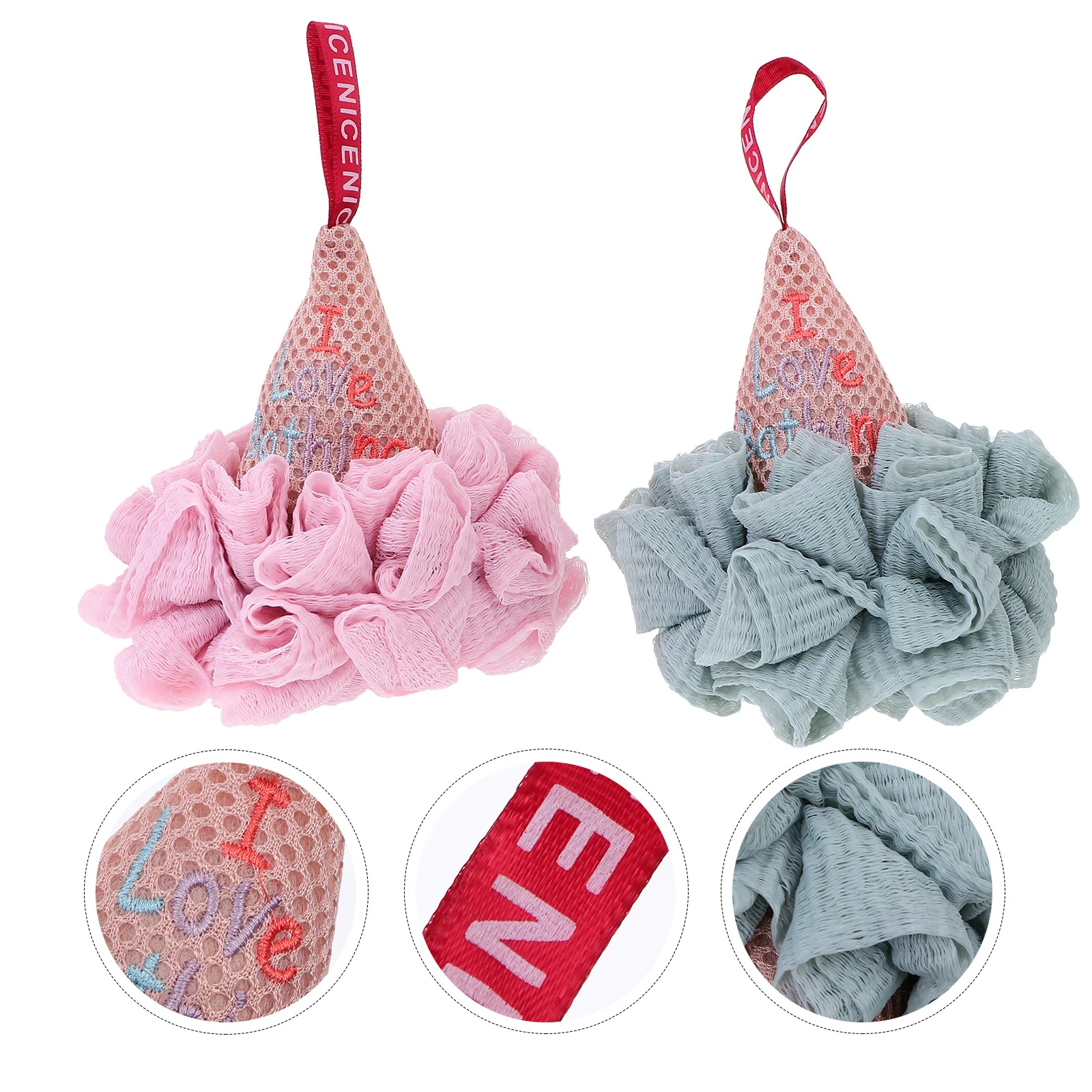 

2pcs Ice Cream Shape Bath Flowers Deep Cleansing Shower Mesh Balls Exfoliating Bath Scrubber Sensitive Skin Gift Assorted Colors