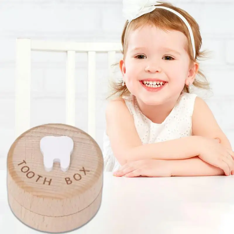 Baby Tooth Box Wooden Dropped Tooth Keepsake Storage Box Cute Carved Teeth Container Storage Box Gift Fairy Gifts Tooth Saver