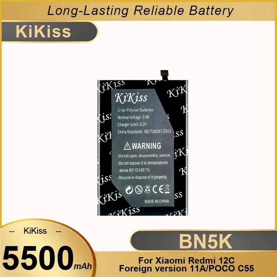 

5500 мАч для Xiaomi Redmi 12C, зарубежная версия 11A Poco C55, надежная сменная батарея для мобильного телефона BN5K