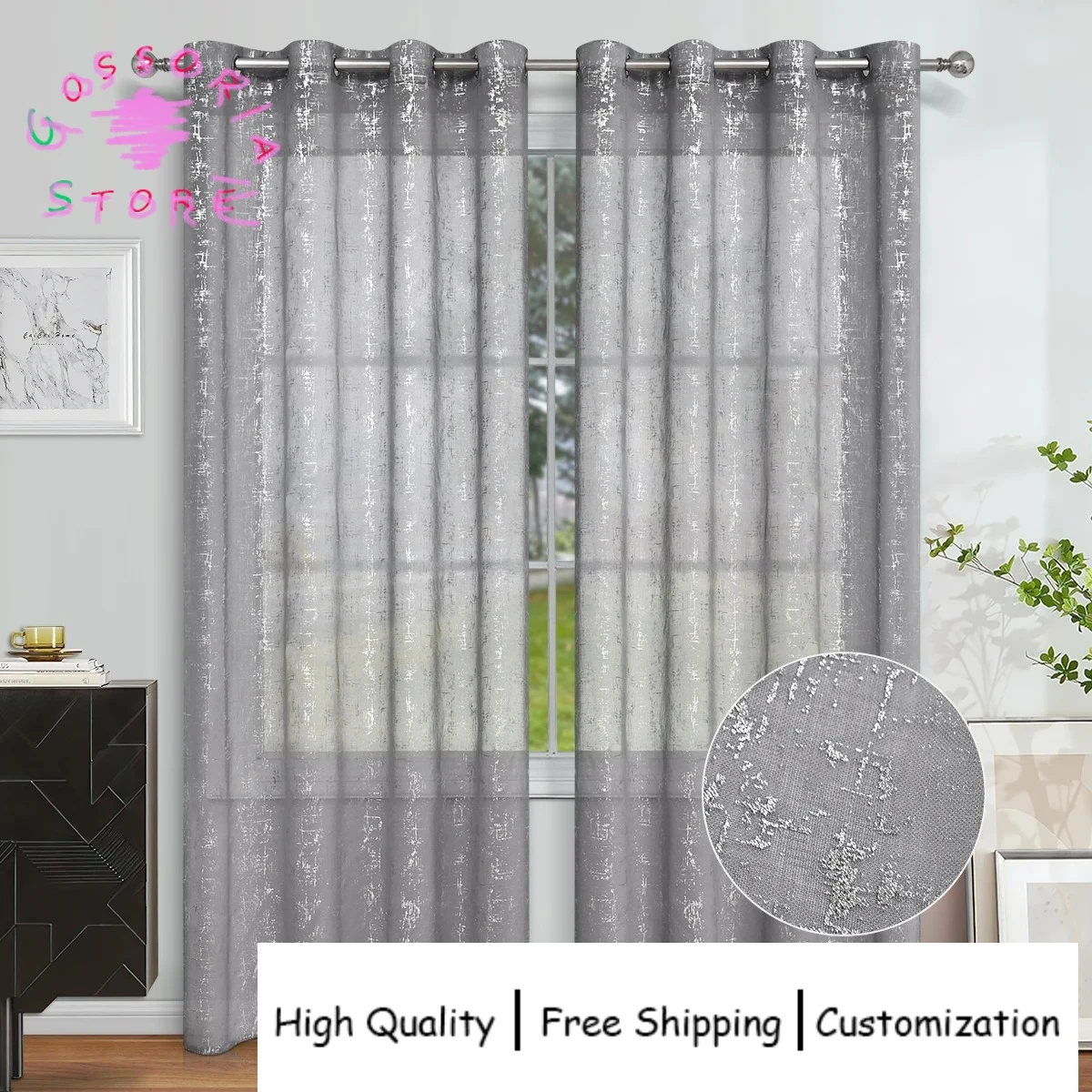 

Sample Custom Silver Window Screen Semi Blackout Perforated Curtains for Living Room Bedroom Modern Home Decor Sheer Drapes