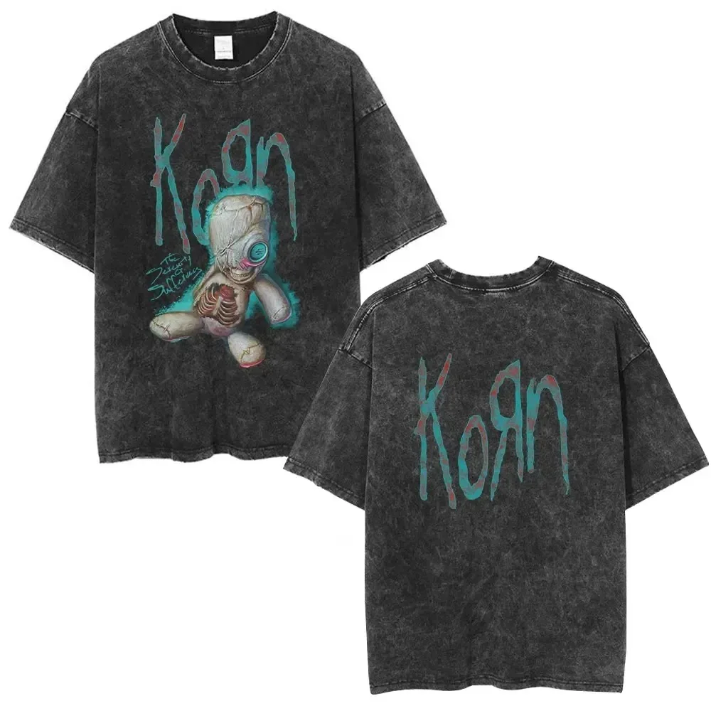 Korn Follow The Leader Walkman Washed T Shirt Metal Gothic Rock Band T Shirts Men Fashion Vintage Oversized T-shirt Streetwears