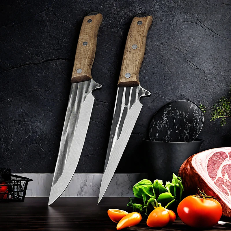 Stainless Steel Boning Knife Forged Full Tang Kitchen Chef Knives Meat Cleaver Butcher Knife Fish Knife with Wood Handle Tools