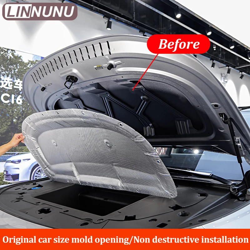 LINNUNU Fit for Leapmotor C10 Car Front Hood Engine Sound Heat Insulation Cotton Pad Soundproof Mat Cover reduce the noise