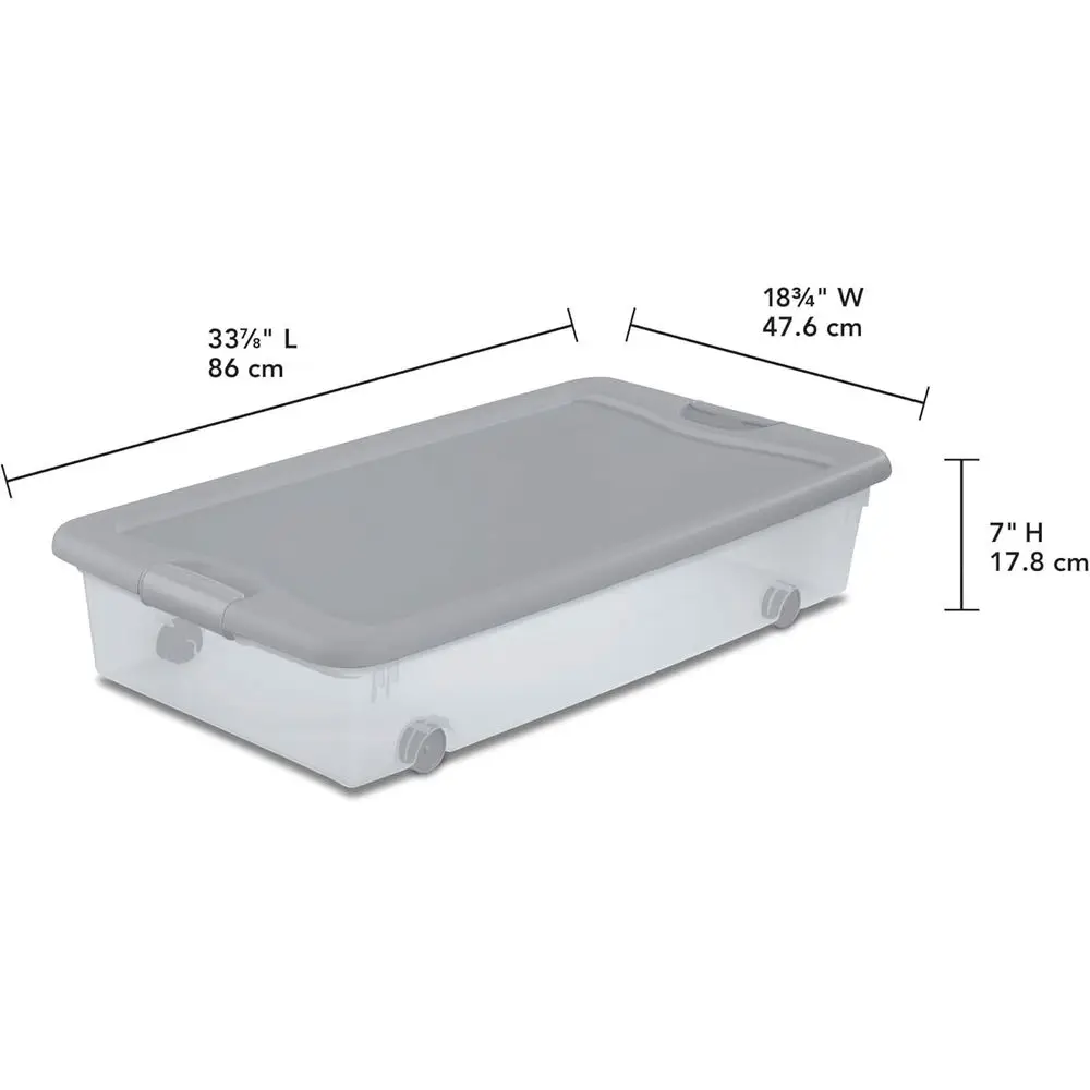 4-Pack 56 Quart Wheeled ing Box, Underbed Plastic Storage Organizer, Silver - Under Bed Rolling Container Bin with Lid and Wheel
