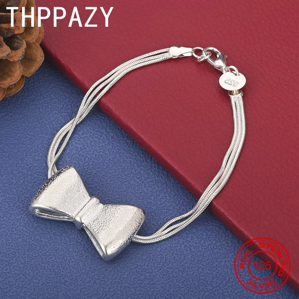 

THPPAZY 8 Inch Chain 925 Sterling Silver Bow Bracelet Fashion Party Birthday Christmas Gift Exquisite Pretty Cute Jewelry