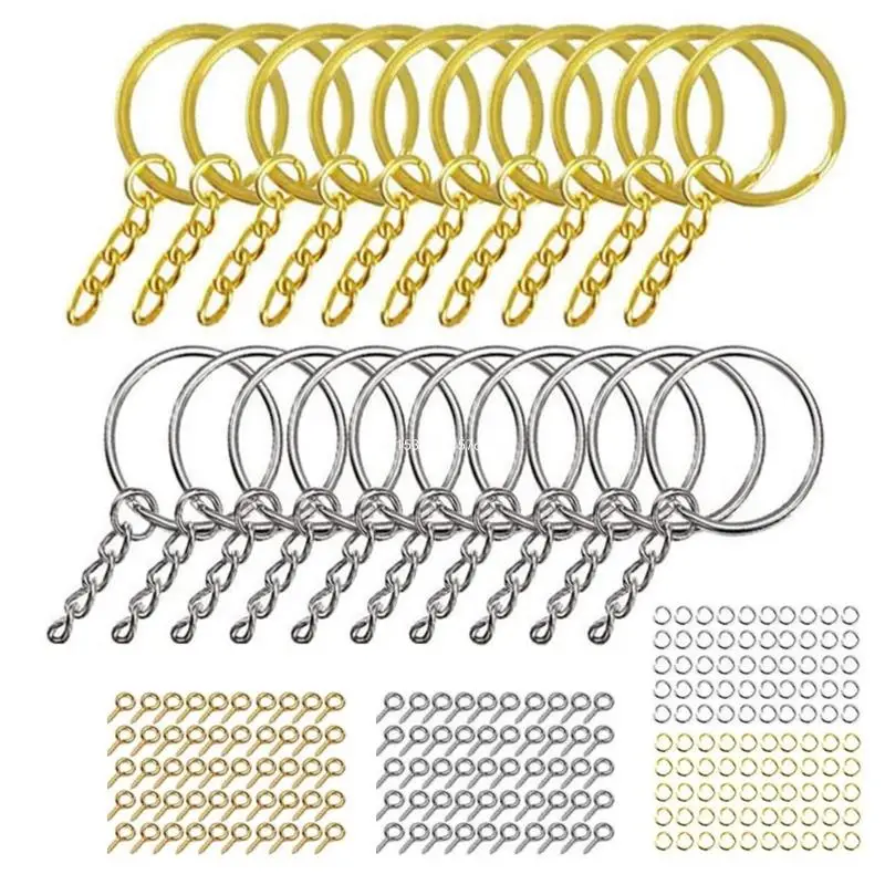 220 Pcs for Key Ring with Chain Jump Rings Screw Eye Pins for Resin DIY Crafts Jewelry Golden Silver Keychain Rings Set Dropship