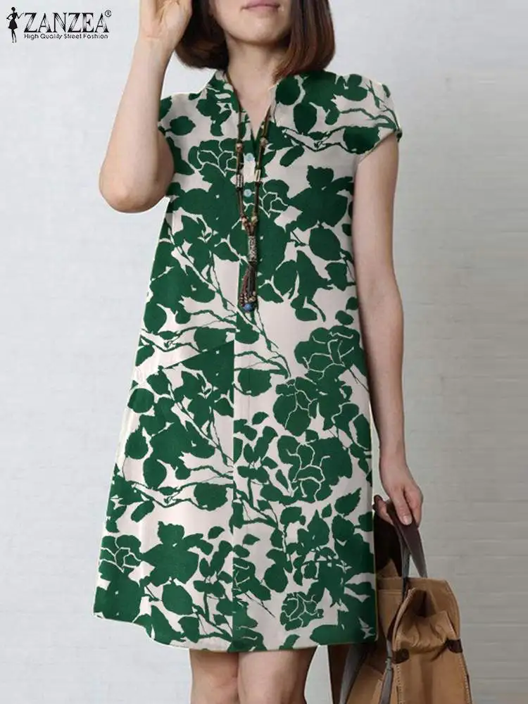 2024 Zomer Gebloemde Jurk Zanzea Vrouwen Vintage Korte Mouw V-Hals Vestidos Robe Femme Bohemian Fashion Zomerjurk Oversized