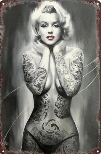 TATTOO METAL TIN SIGN TATTOOED BLOND LADY WITH TATTOOS TATTOO PARLOR ART WALL