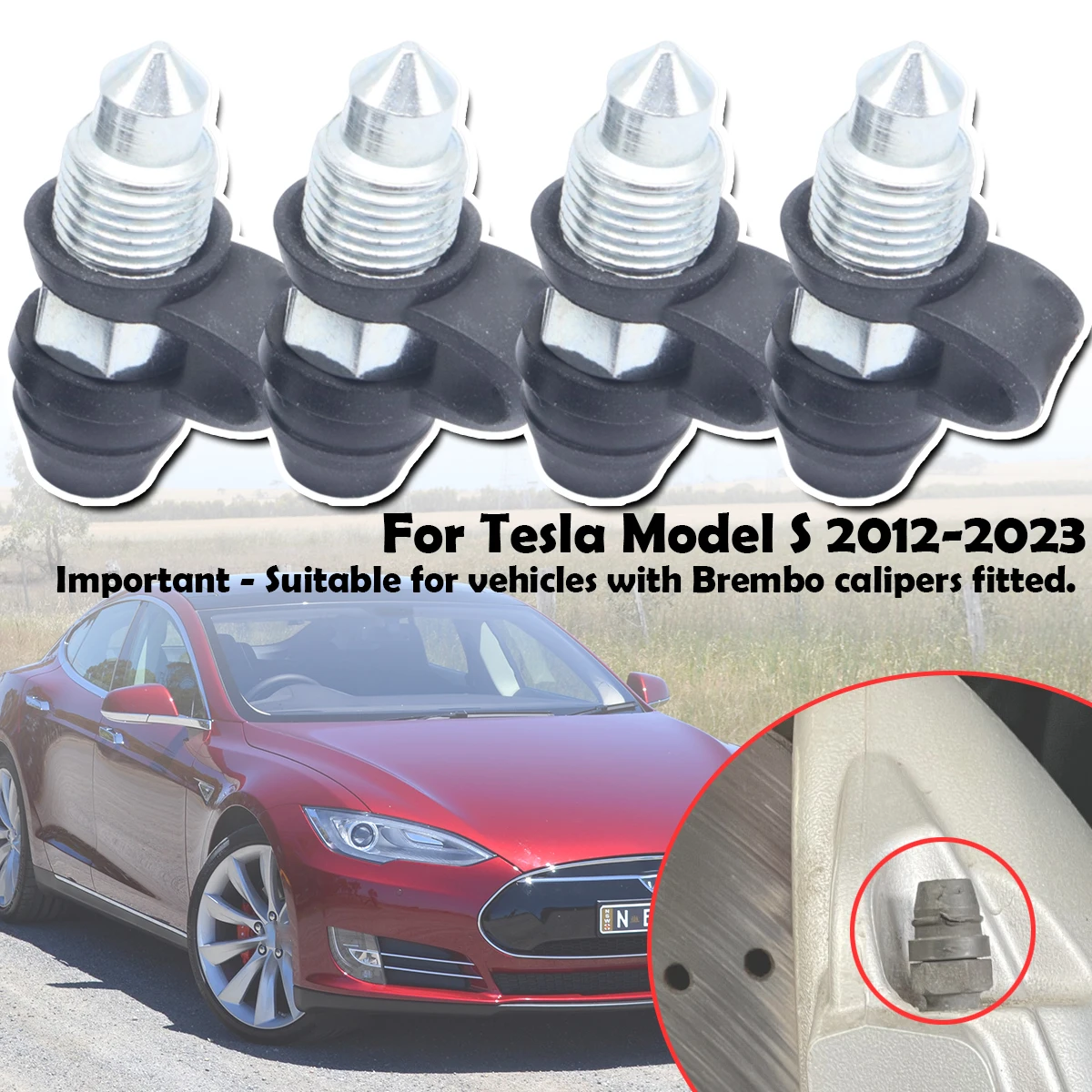 

For Tesla Model S 2012 2013 - 2023 Car Front Bleeder Valves and Rubber Dust Cap Left Right Caliper Bleed Nipple Screw Repair Kit