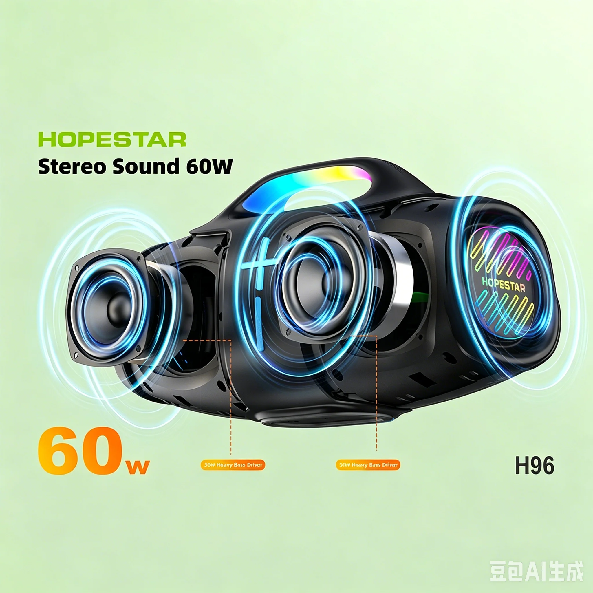 HOPESTAR H96 Outdoor Portable Wireless BT Speaker Handheld 60W High-power Waterproof Stereo 3D Surround Sound 6000mAh Battery