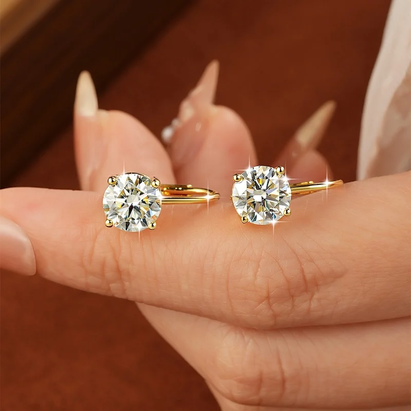 Rrjzz Solitaire 6,5 mm 8 mm Moissanit-Verlobungs-Clip-Ohrringe für Damen, 1 Karat, 2 Karat, Vier-Krallen-Ohrringe mit Hebelverschluss, Schmuckgeschenke – Detail 4