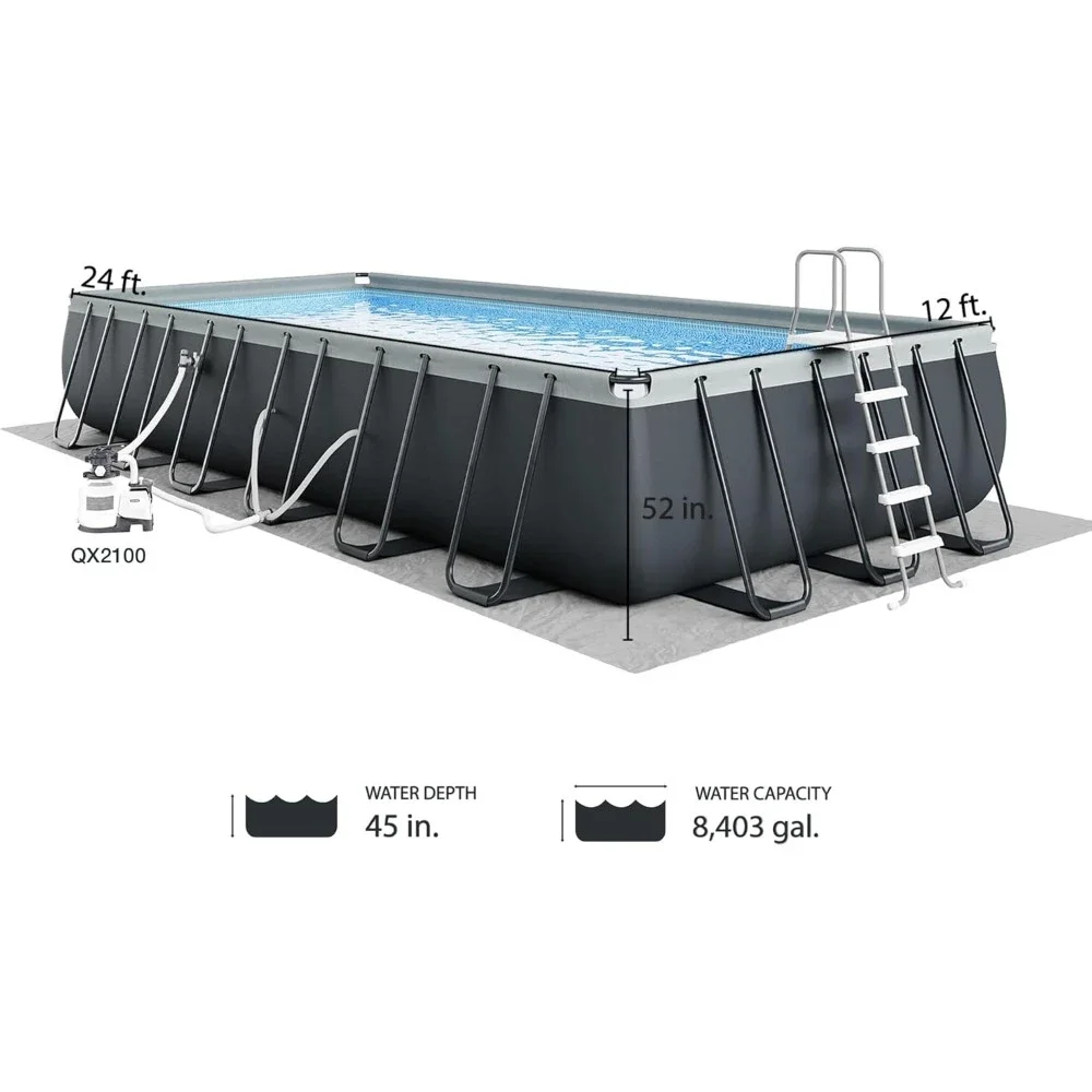 Deluxe Rectangular above Ground Swimming Pool Set– includes 2100 GPH Sand Filter Pump – Saltwater System