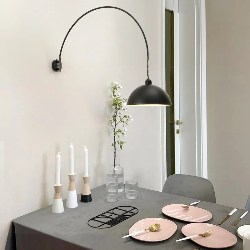 Long Pole Wall Lamps Industrial Vintage Living Room Wall Light Long Swing Arm Restaurant Dining Table Wall Mount Lights Black