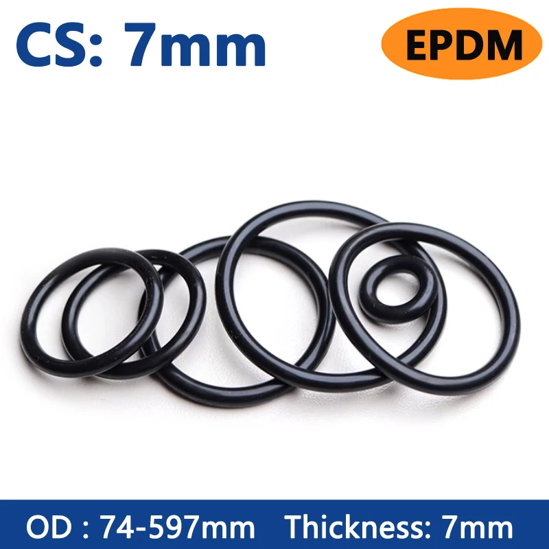 

Thickness CS 7mm EPDM Rubber O Ring OD 74-594mm ID 60-580mm Acid Alkali Water and Friction Resistance O-Ring Seal Gasket