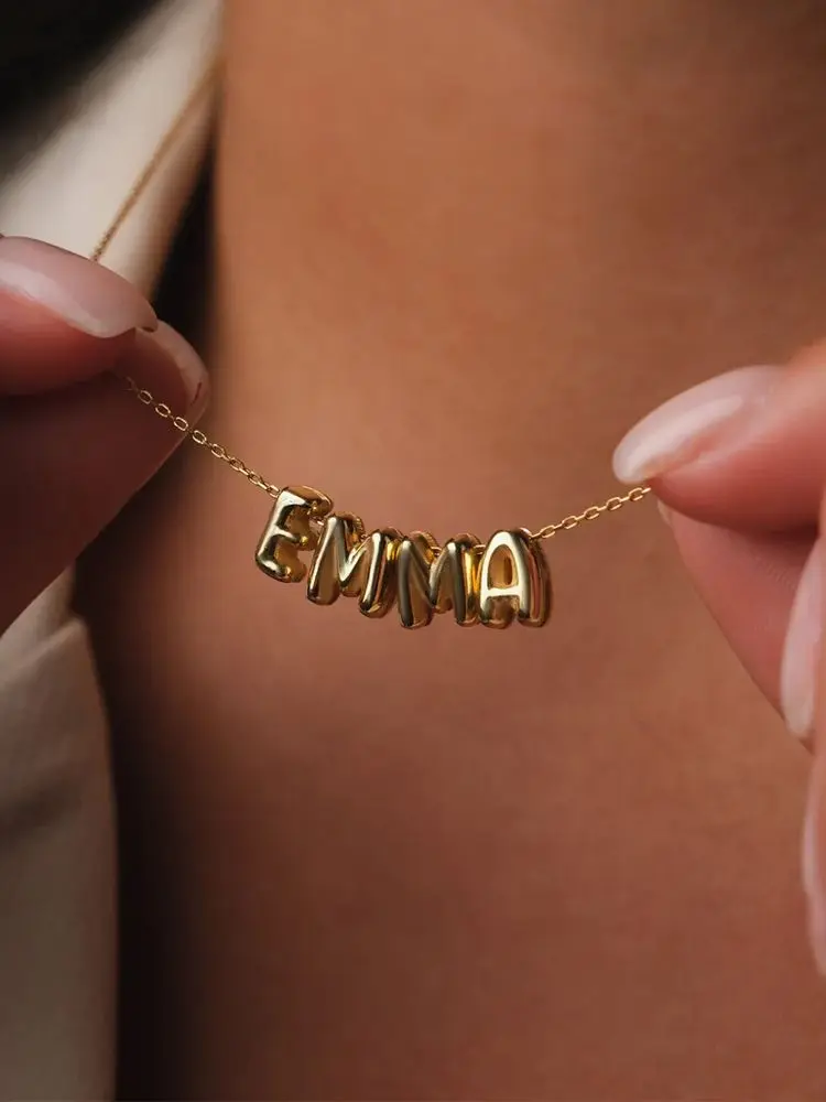 Nouveauté en acier inoxydable plaqué or 26 lettres majuscules anglaises A-z 26 lettres à bulles 3D breloque Alphabet pour la fabrication de colliers