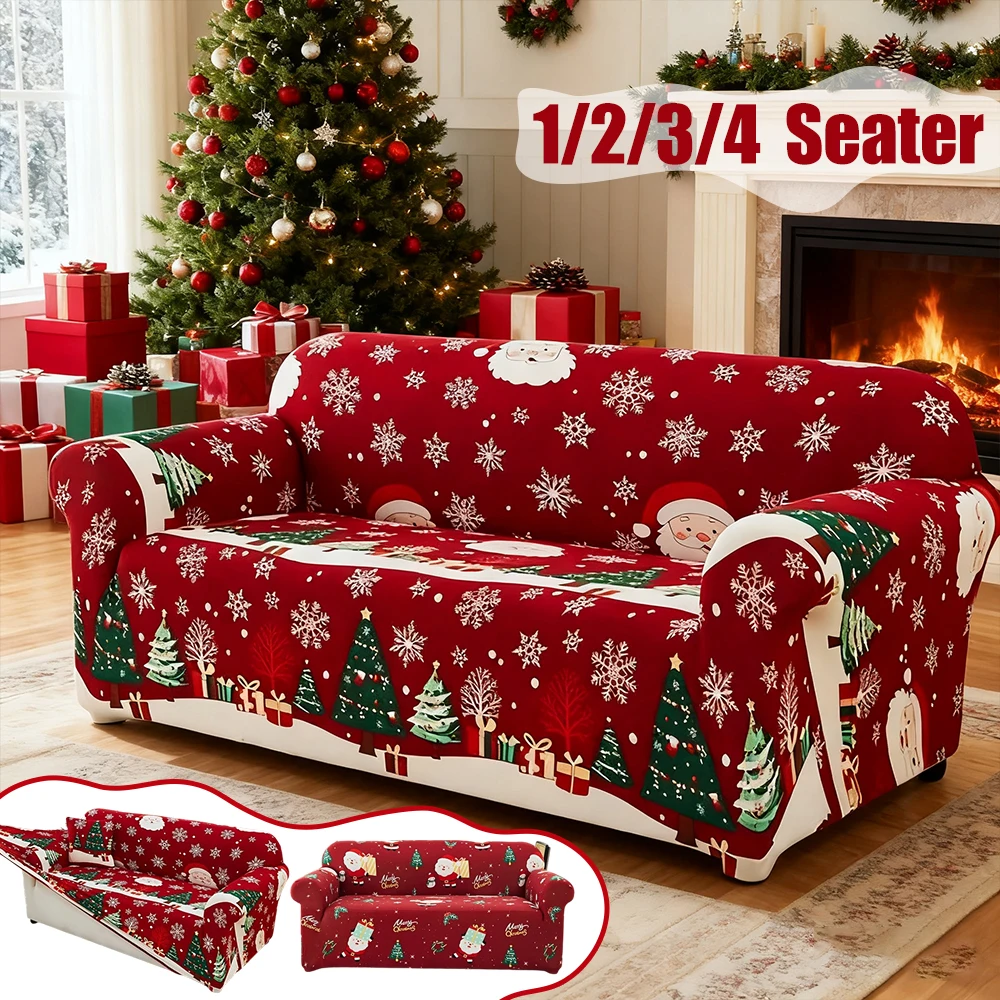 Christmas Printed 1/2/3/4 Seat Sofa Cover Stretch Fabric Couch Cover for Living Room Sectional Slipcovers Natal Kerst Noël 소파커버
