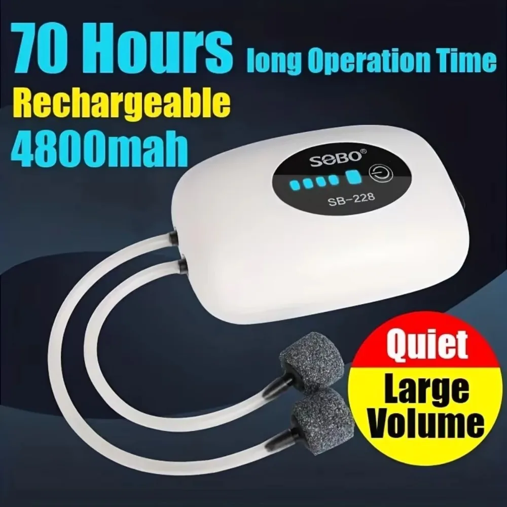 

Portable Rechargeable Fish Tank Air Pump 4800mAh Battery Silent Oxygen Pump USB Compressor Aquarium Outdoor