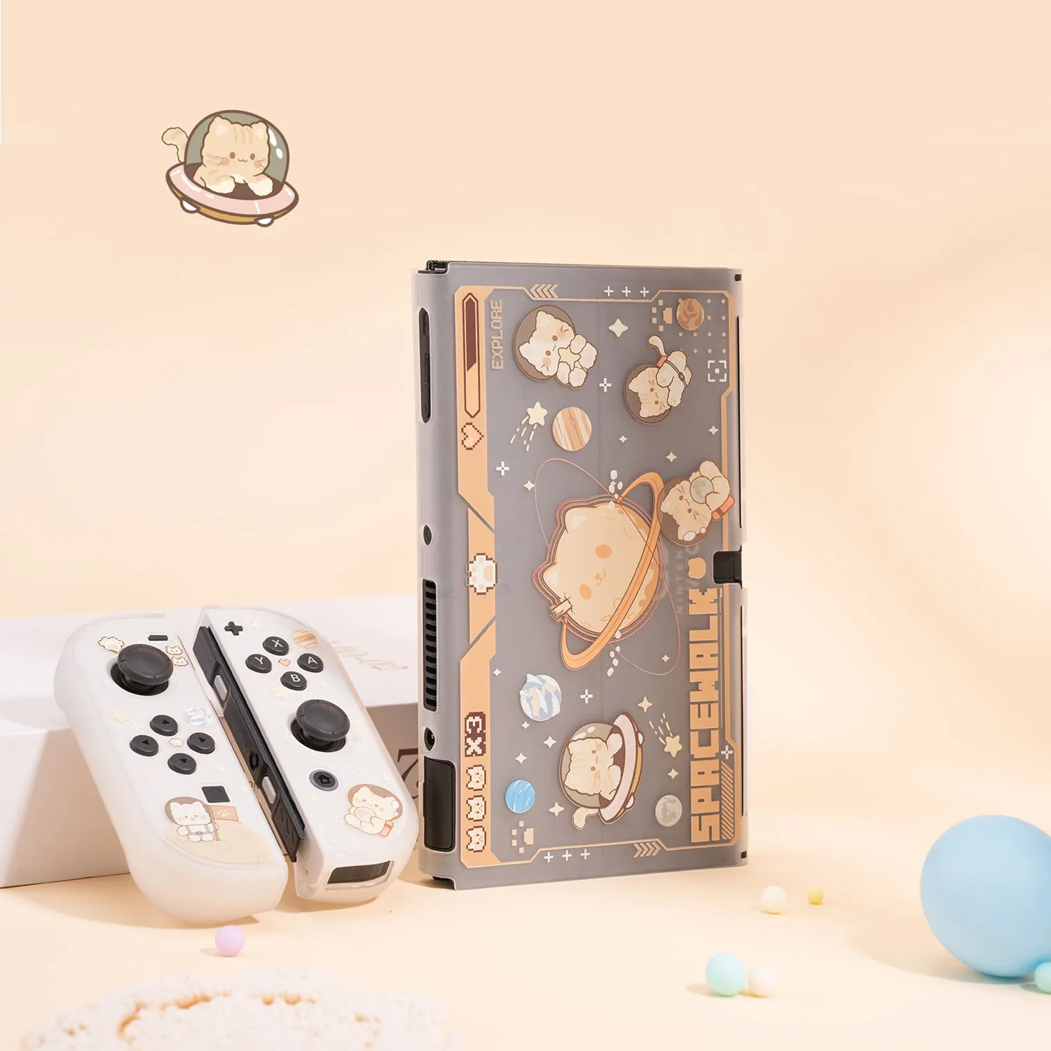 Geekshare para nintendo switch oled caso espaço gato bonito escudo protetor para nintend switch oled game console joy-con capa nova