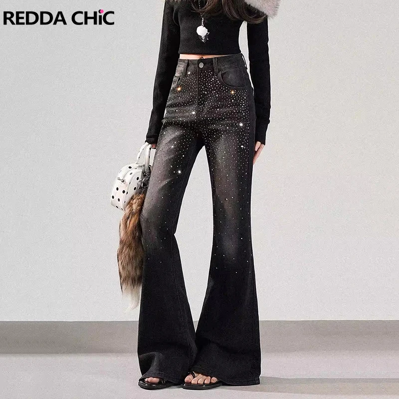 

Женские расклешенные джинсы REDDACHiC Sparkly Party: ретро-стиль, модные, с высокой талией, облегающие, черные, для вечеринок и уличного стиля, модель «клеш»