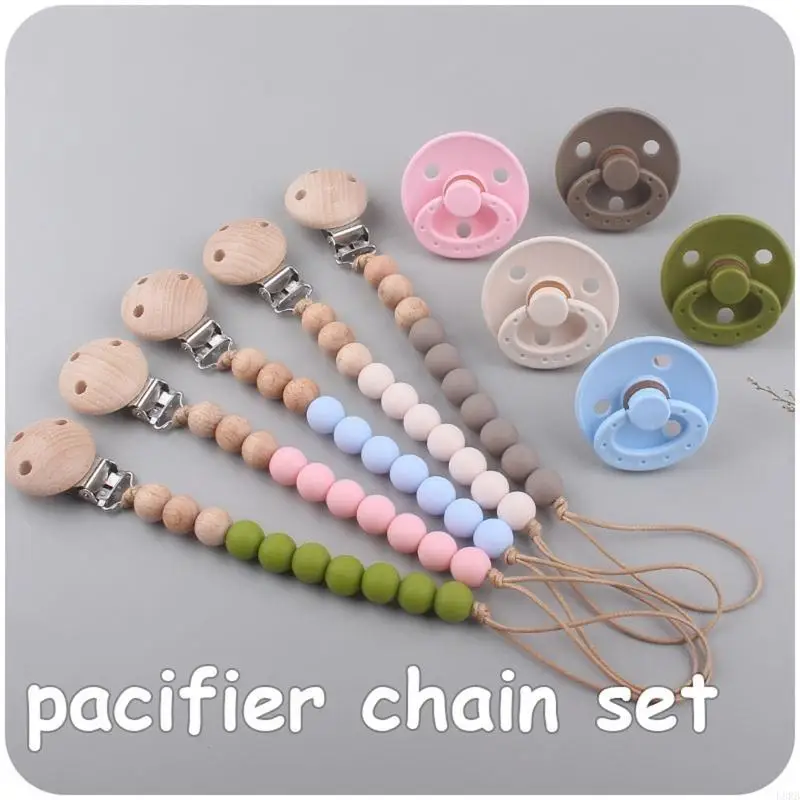 1 مجموعة الطفل الحلمة مع مصاصة سلسلة كليب مصاصة التمريض عضاضة BPA الحرة سيليكون الخرز الرضع الراحة استرضاء مهديء L8RB #4