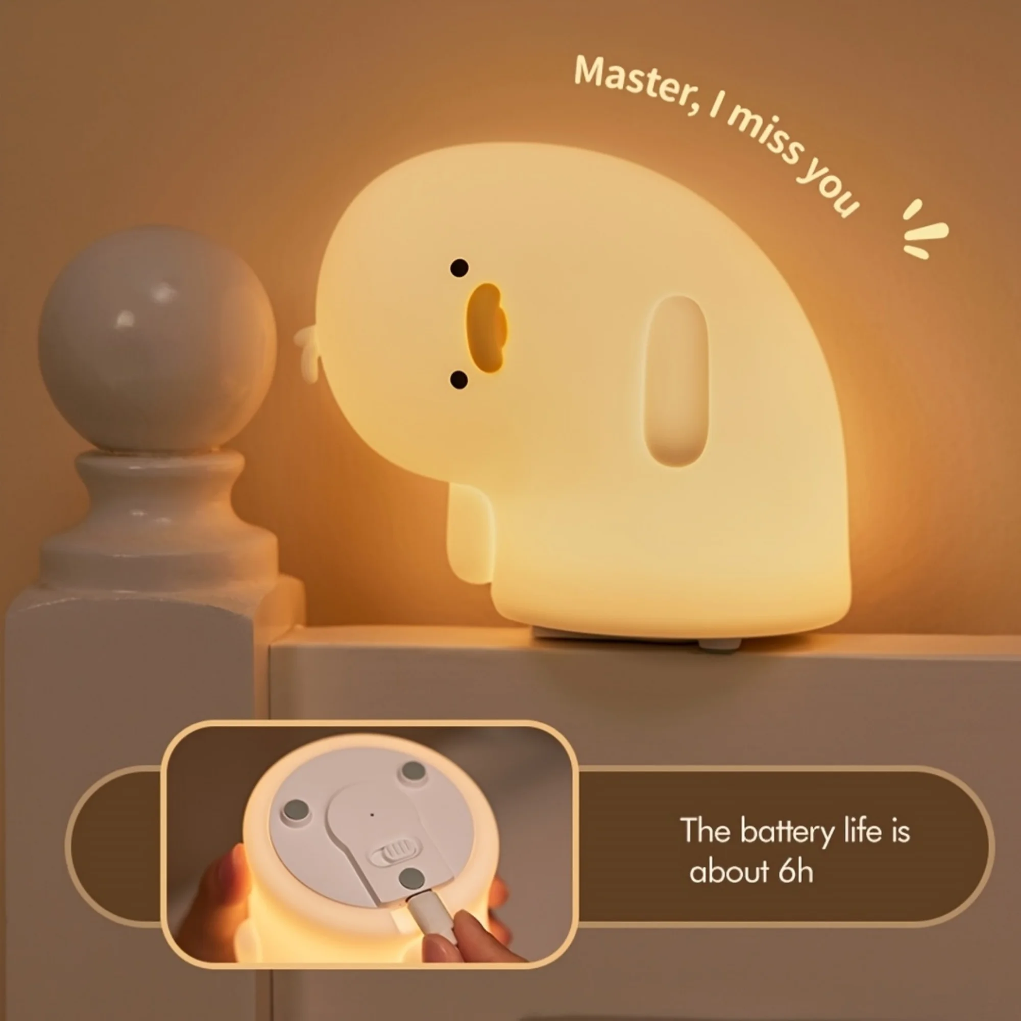 توقيت CharmingDuck ضوء الليل سيليكون مع كابل بيانات USB أباجورة سطح المكتب القراءة العطلات وأعياد الميلاد هدية