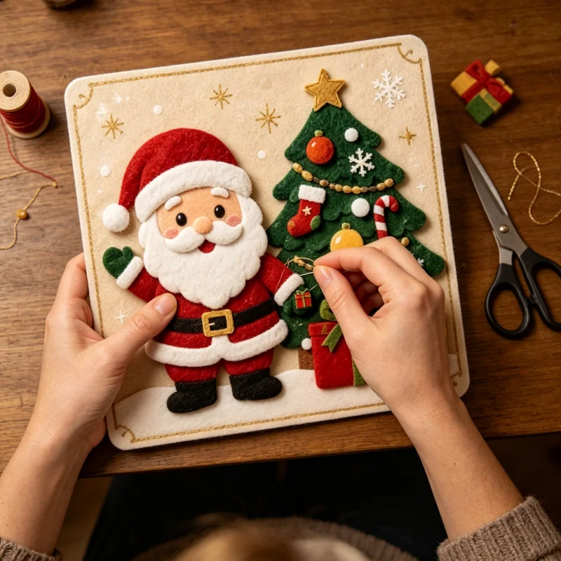 DIY Christmas Magic Felt Sticker Art Kit Reusable Christmas Craft Kit with Hook and Loop Felt Pieces Holiday Felt Board Art Gift