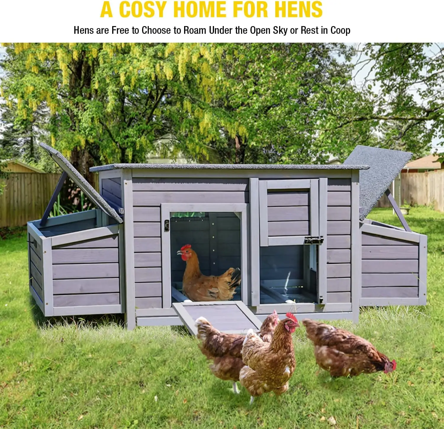 Chicken Coop with Wheels Hen House with Nesting Boxes Outdoor Duck Coop Rabbit Hutch, 67.3