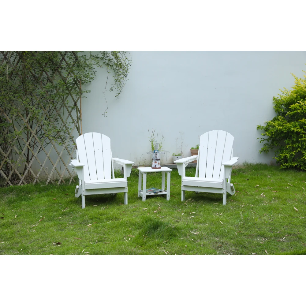 

Folding Adirondack Chair with Side Table, 3-Piece Adirondack Chair Set, White (2 Chairs and 1 Table)