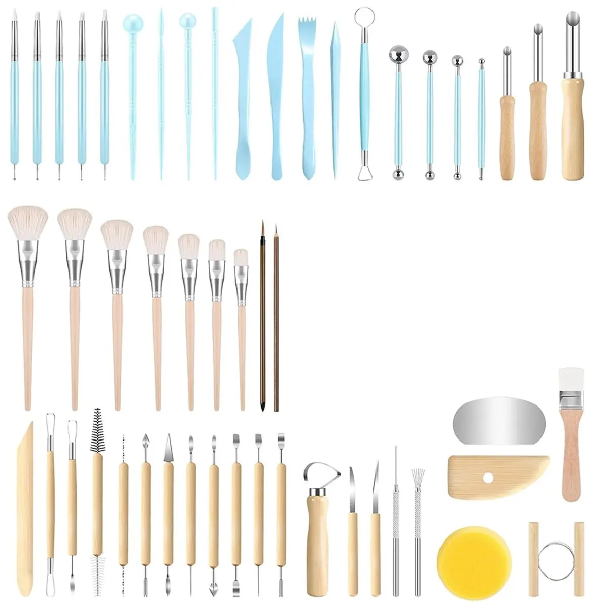 Budget-Friendly-52-Piece Ceramic Sculpting Set for Pottery and Clay, Includes Tools for Carving, Shaping, and Dotting