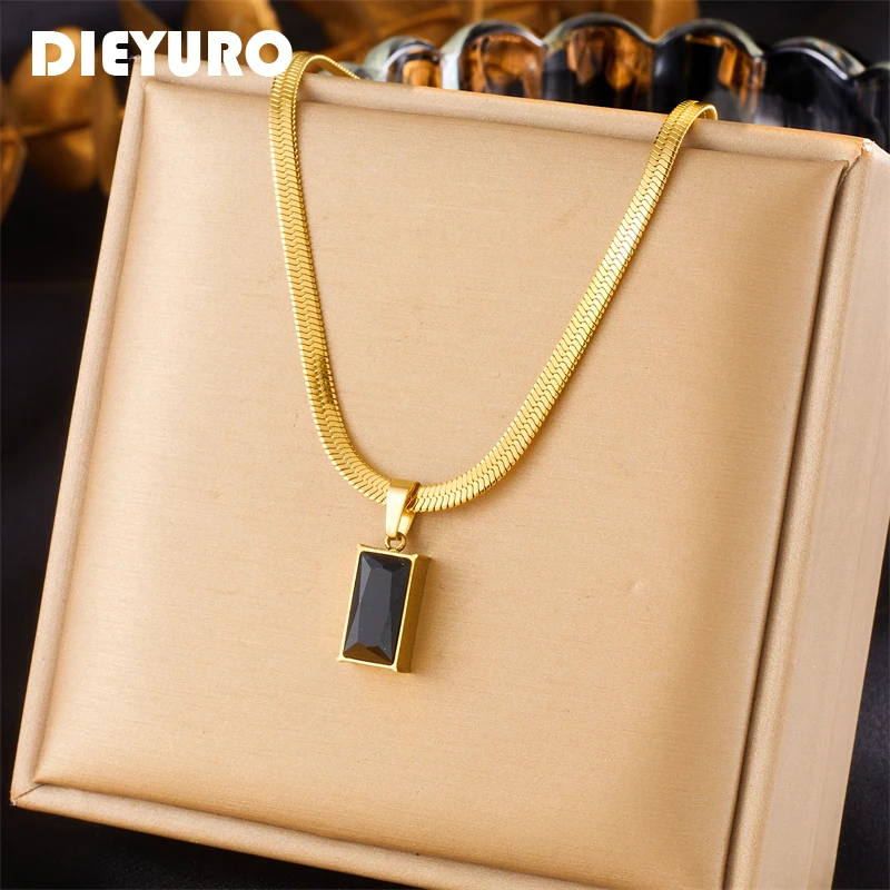 

DIEYURO 316L Stainless Steel Black Zircon Crystal Necklace For Women New Fashion Lady Gift Neck Chain Jewelry collier femme