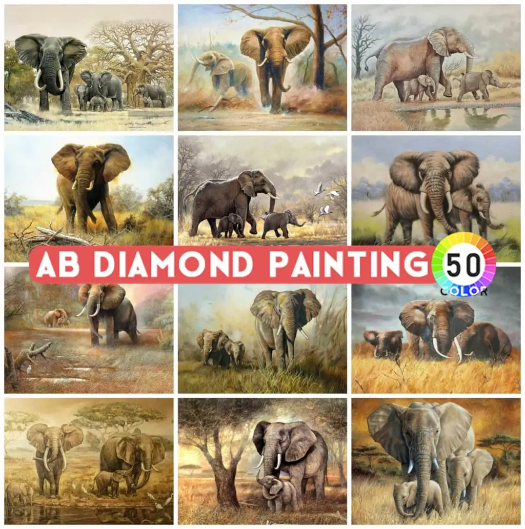 AB Drills Diamond Painting 5D animali fai da te ricamo a punto croce elefante strass Art Bead kit Wll Decor Wall Stickers