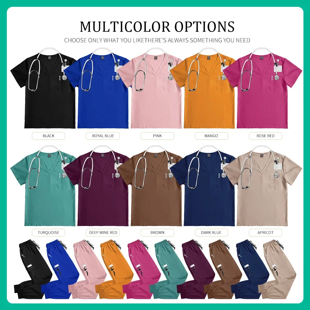 Set da lavoro per salone di bellezza Sala operatoria Scrub Uniformi infermieristiche con antirughe antibatteriche Abbigliamento da lavoro medico Accessori per infermiere
