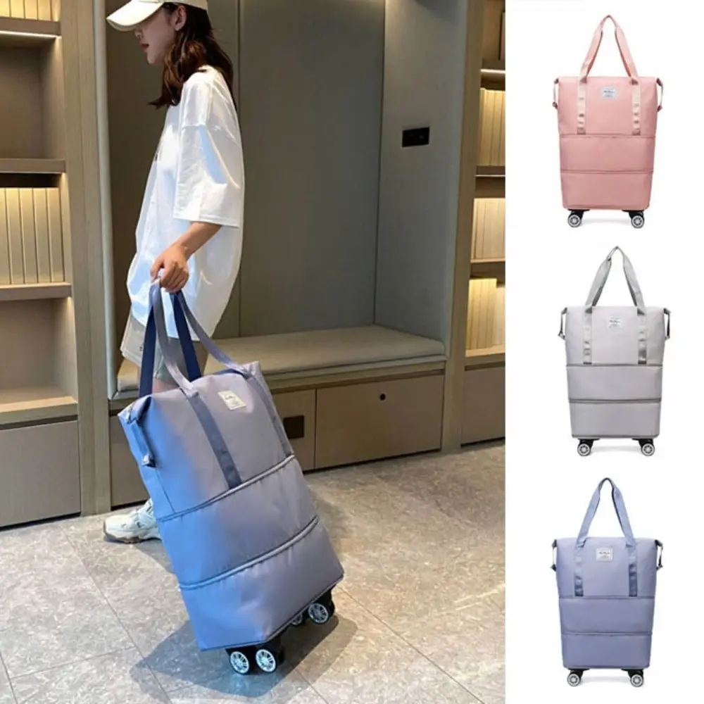 

Oxford Cloth Gym Bag with Wheels Dry-Wet Separation Portable Collapsible Travel Tote Bag Expandable Large Capacity