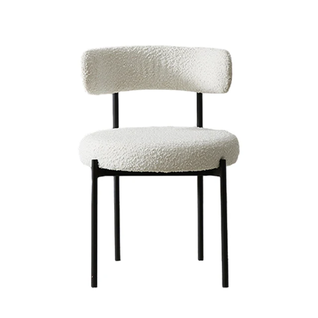 

Modern Dining Room Furniture White Wool Blend Boucle Fabric Black Metal Leg Nordic Restaurant Dining Chair