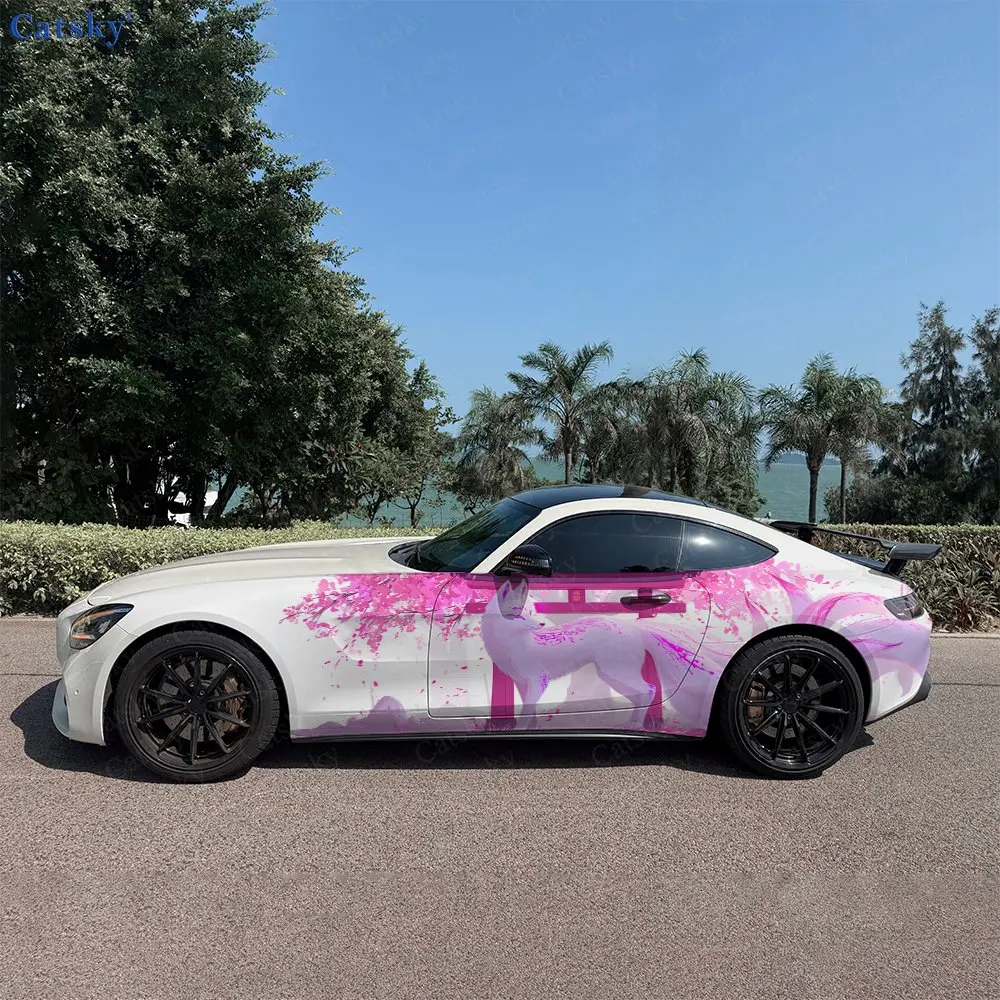 2pcs Divine Realm Spirit Fox Car Side Wraps, Self-Adhesive PVC Waterproof & Scratch-Resistant Stickers, Car Accessory Gift