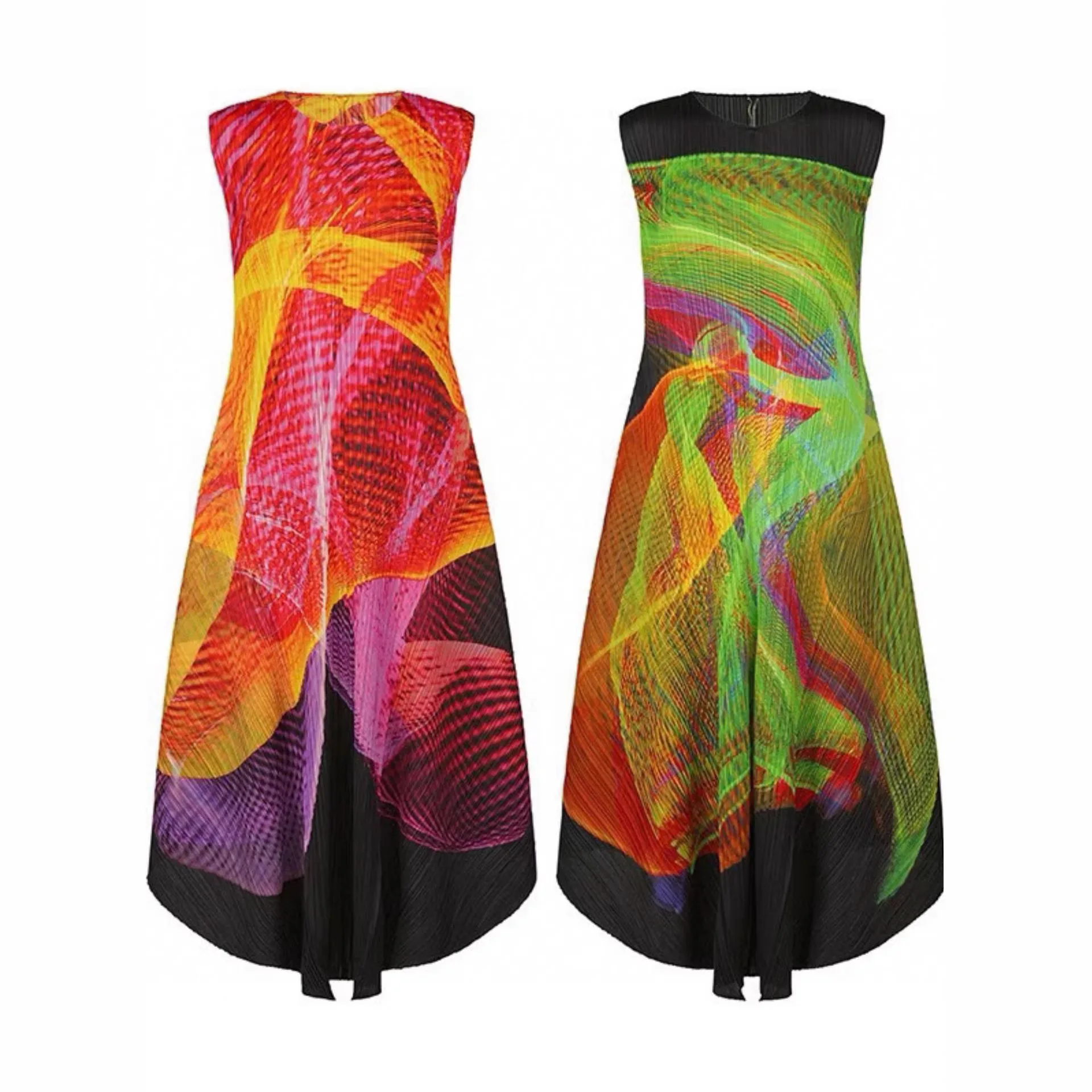 Miyake Pleated 2026 New Spring and Summer High-end Fashion Aurora Series Sleeveless Flared Pleated Dress Women Temperament Niche