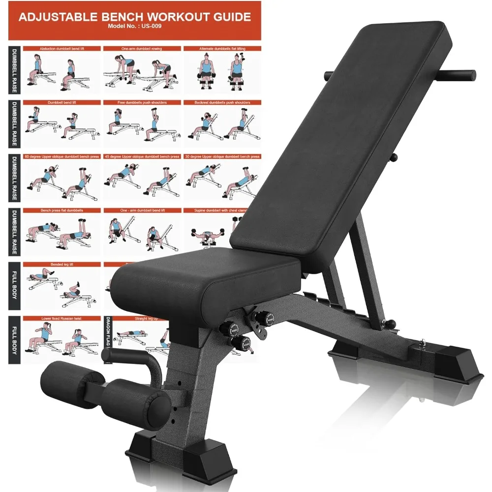 Weight Bench - 1000lbs Support, 9 Adjustable Bench for Full Body Workout, Fully Upright Backrest Design,Multi