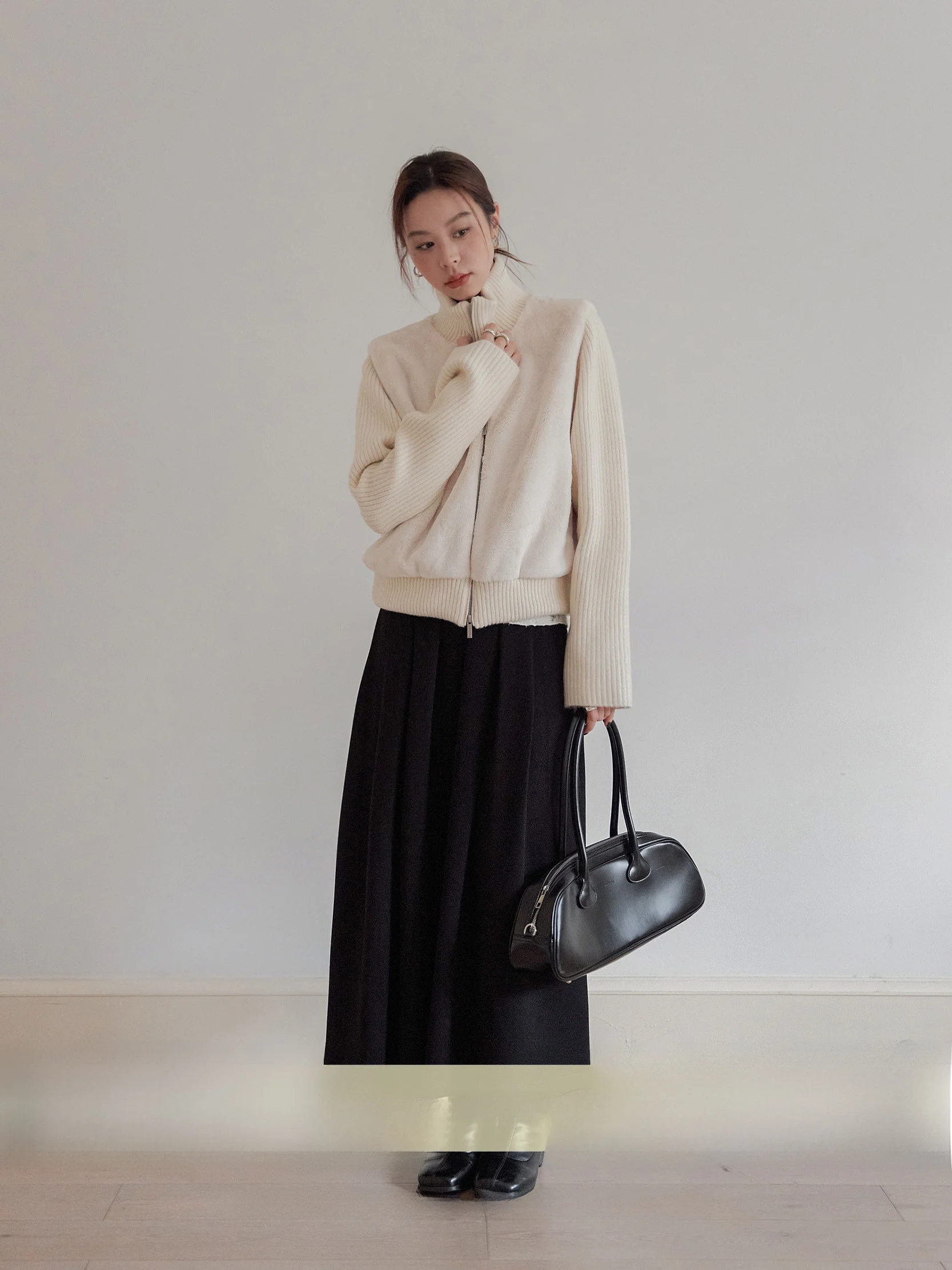 

VNOOK Korean Style Fur Jacket Women's Winter New High-End Warm Knitted Stand Collar Furry Top Polyester Long Sleeve Short...